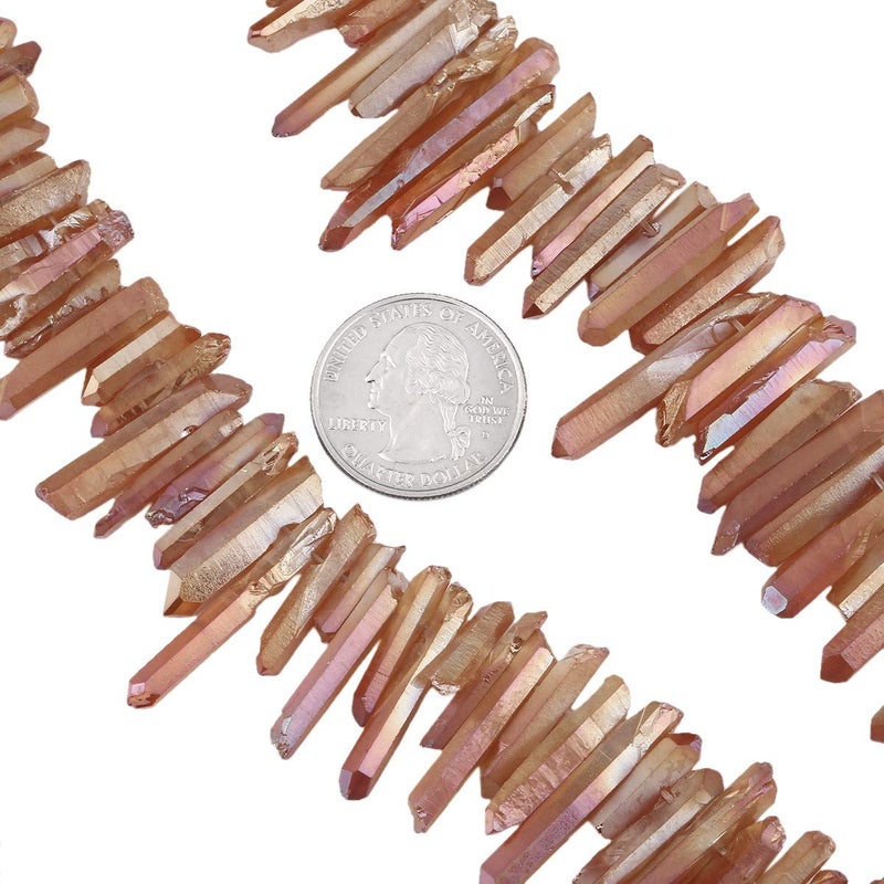SUNYIK Orange Titanium Coated Crystal Points Quartz Rough Sticks Spikes Point Beads 15 inch Strand Drilled - Image 5